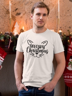 TRICOU BARBATI MEOWY CHRISTMAS ALB