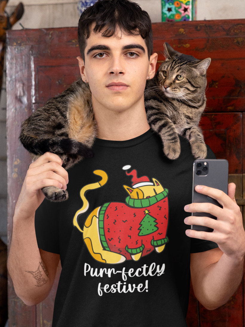 Tricou Bărbați Crăciun Purrfectly Festive