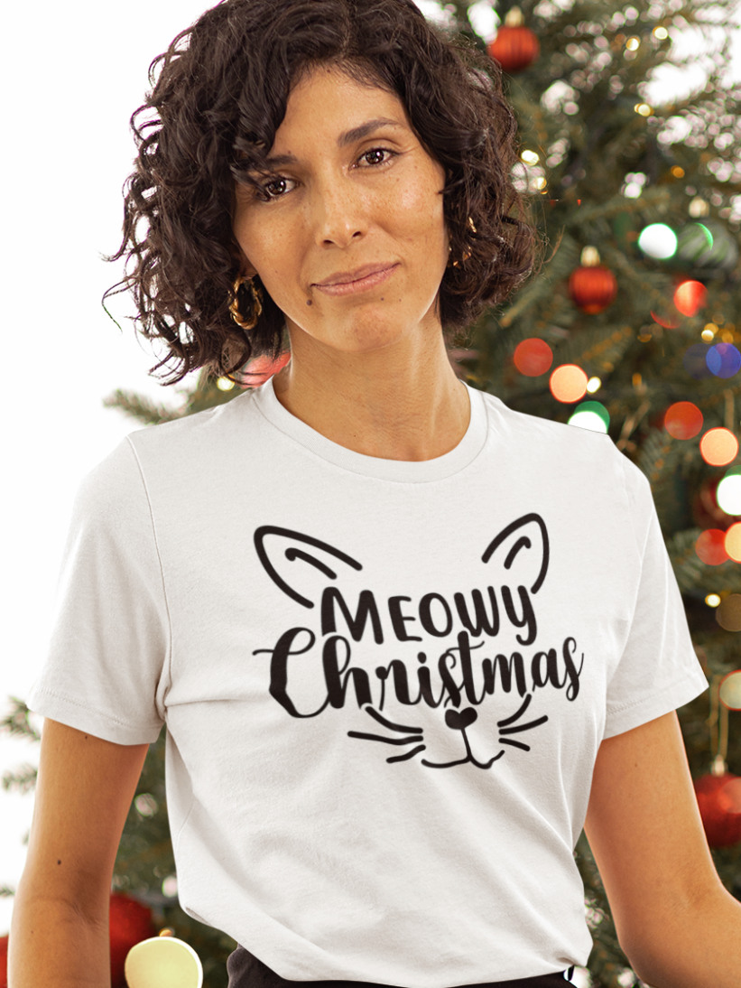 Tricou Crăciun Pisică Meowy Christmas Alb