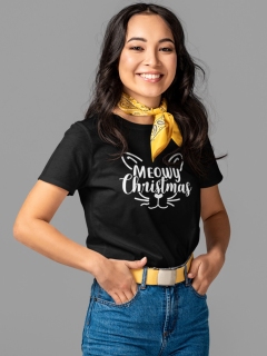 TRICOU DAMA MEOWY CHRISTMAS NEGRU