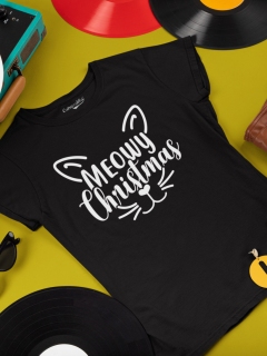 TRICOU DAMA MEOWY CHRISTMAS NEGRU