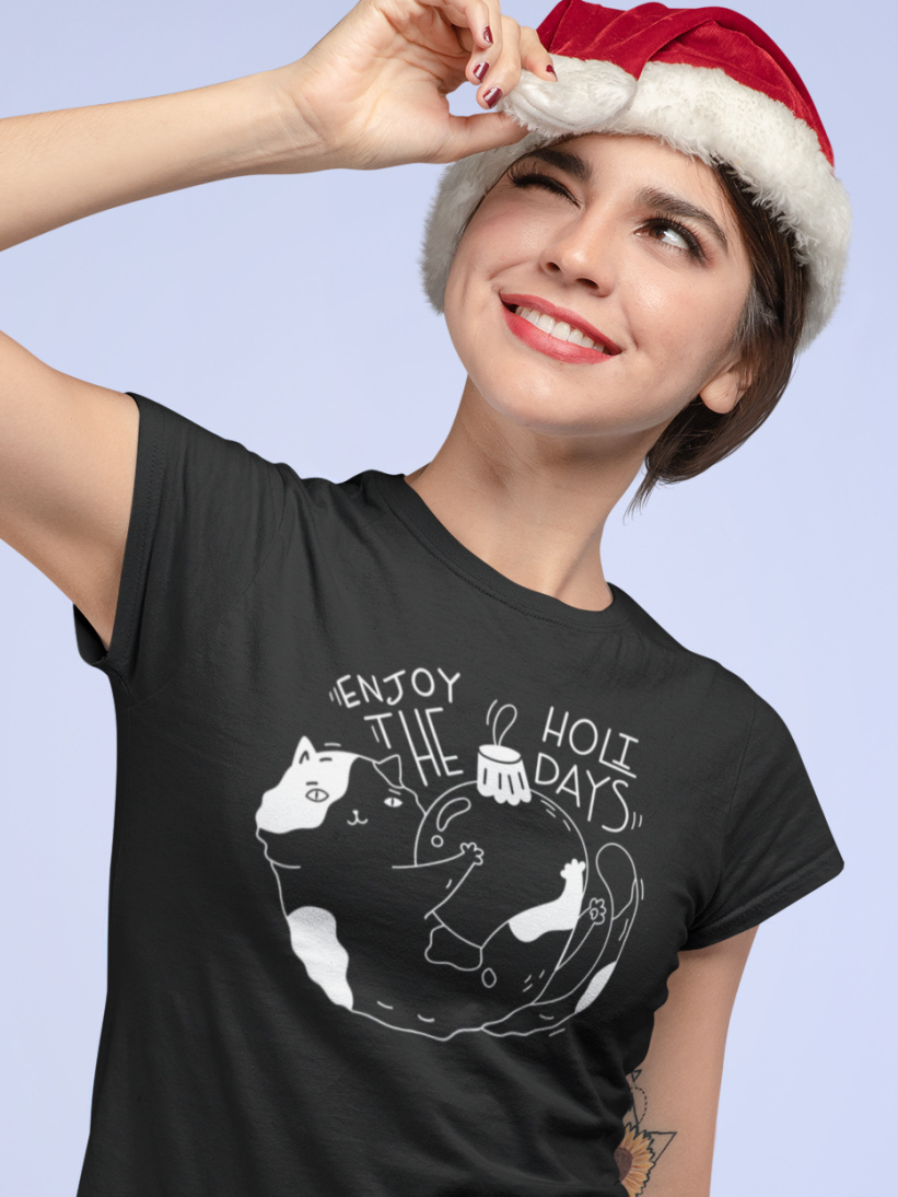 Tricou Crăciun Pisică Enjoy the Holidays